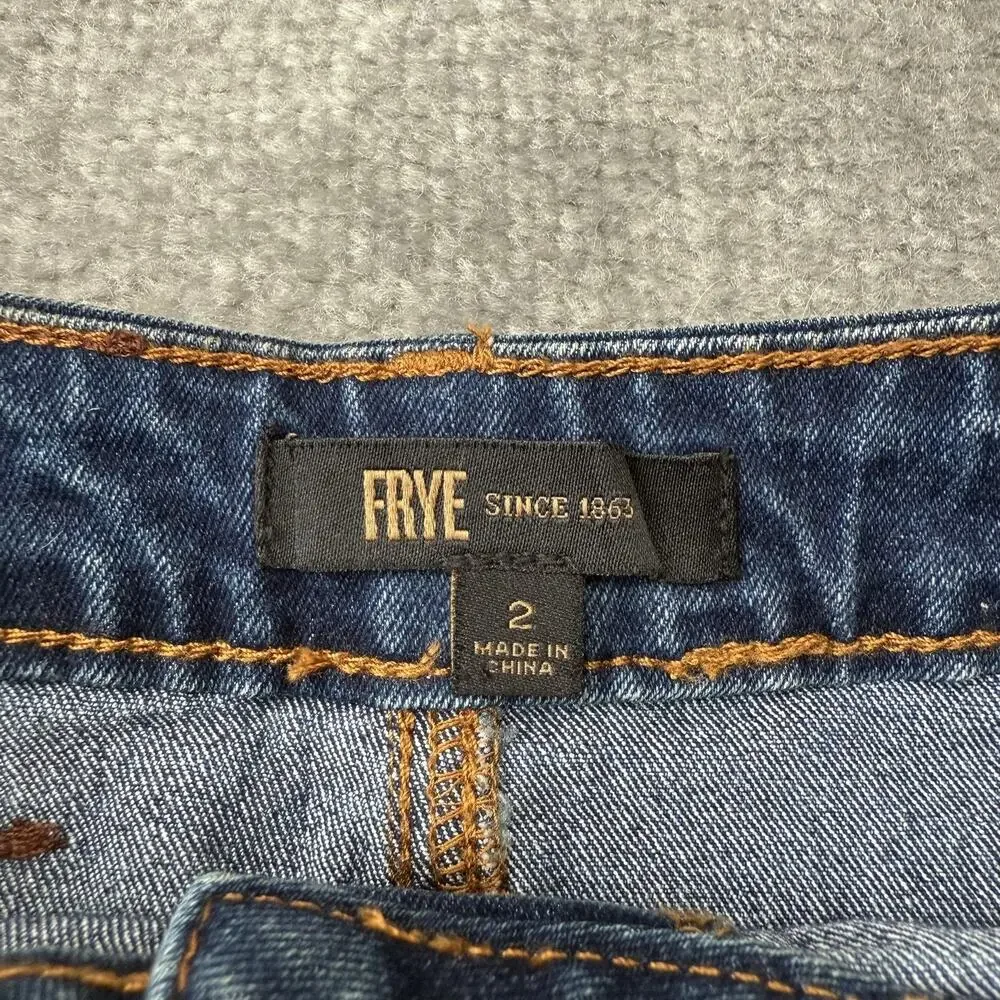 FRYE Skirt Womens 2 Blue Denim Button Front A-Line Pockets Stretch Jean Casual